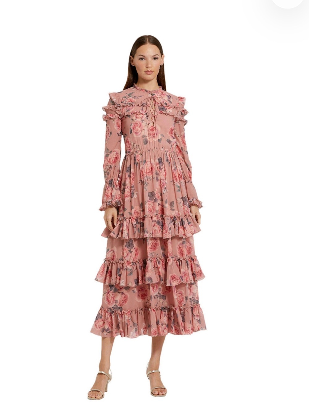 Mac Duggal Women's Long Sleeve Tiered Ruffle Dress